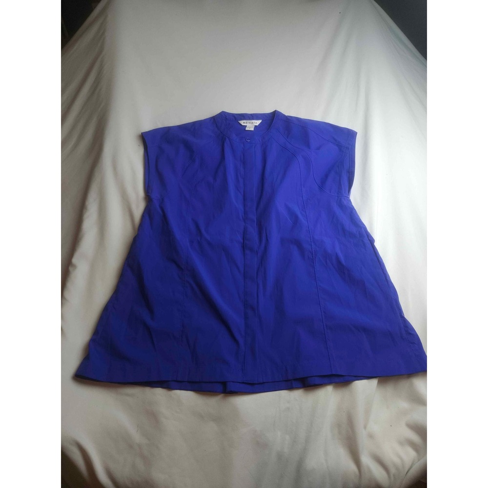 Athleta Royal Blue Sleeveless Button Front Pleated Back Tunic Top Womens SP